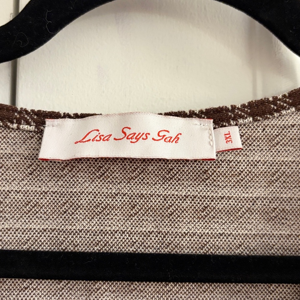 Lisa Says Gah Brown and Cream Checked Button-Down Top with Red Buttons - Picture 2 of 5